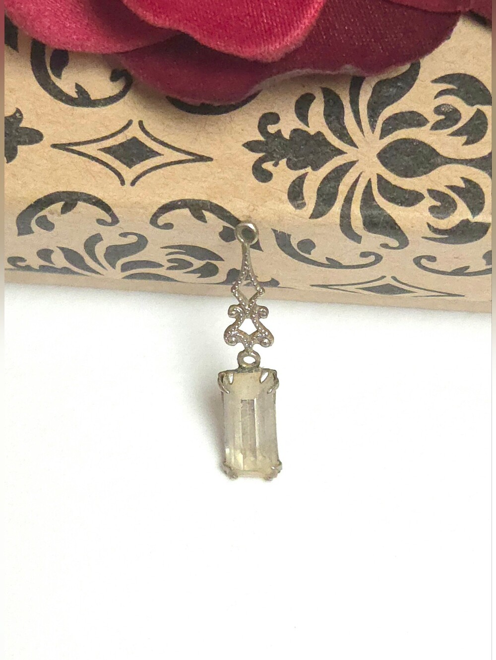 Vintage Art Deco Sterling Silver Crystal Pendant or Charm